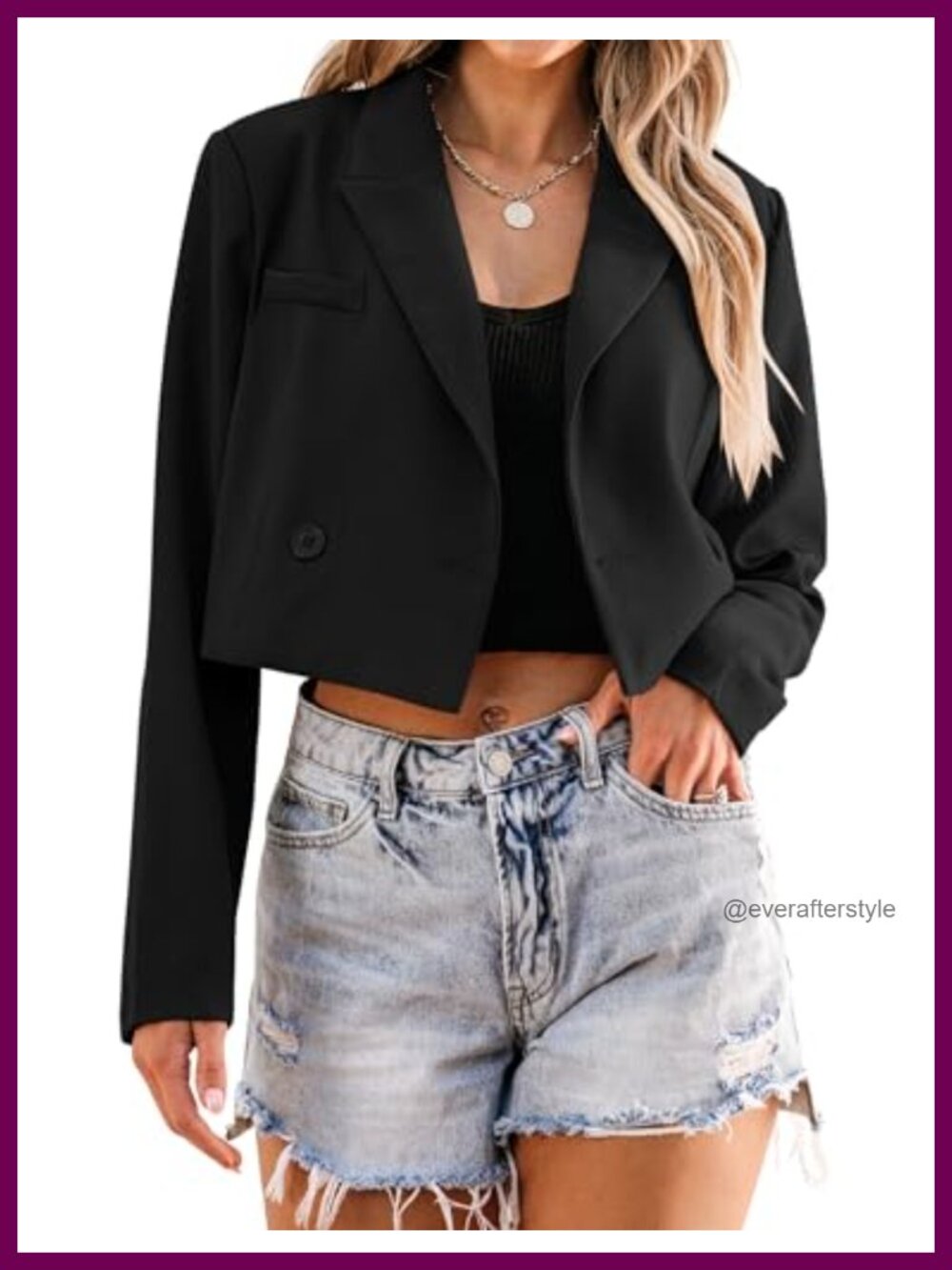 Cropped Blazer Women Business Casual Open Front Long Sleeve Suit Jacket